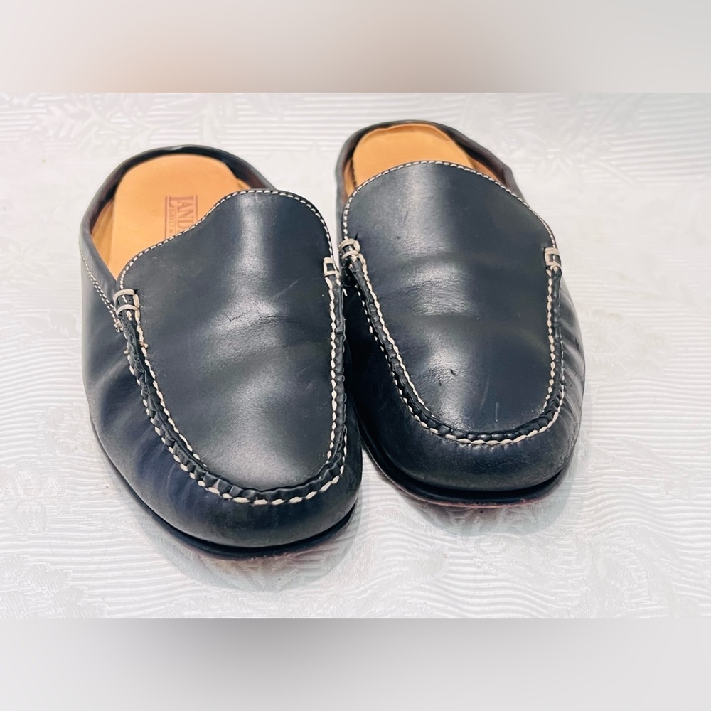 Lands End Shoes Mules Sz 6 Slip On Comfort Flats Black Leather - Picture 3 of 6